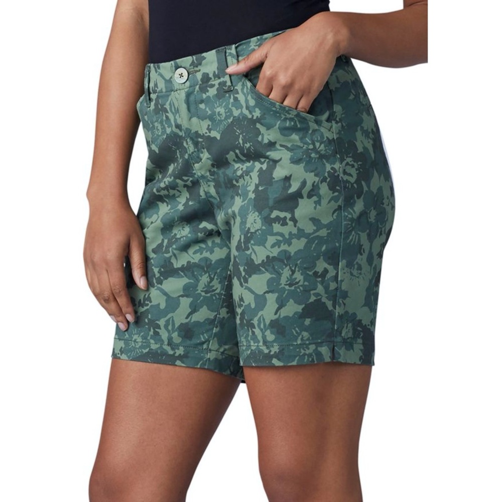 Lee Green Floral Camo Chino Shorts Mid Rise Stretch Summer Size 14 - Picture 2 of 10